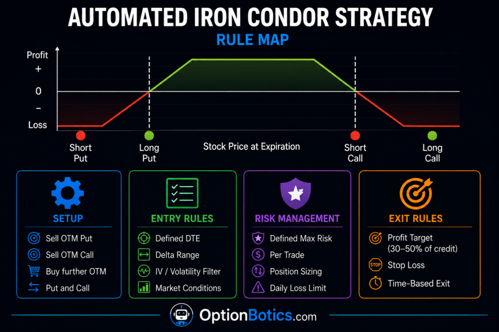 Automated iron condor setup and rule framework